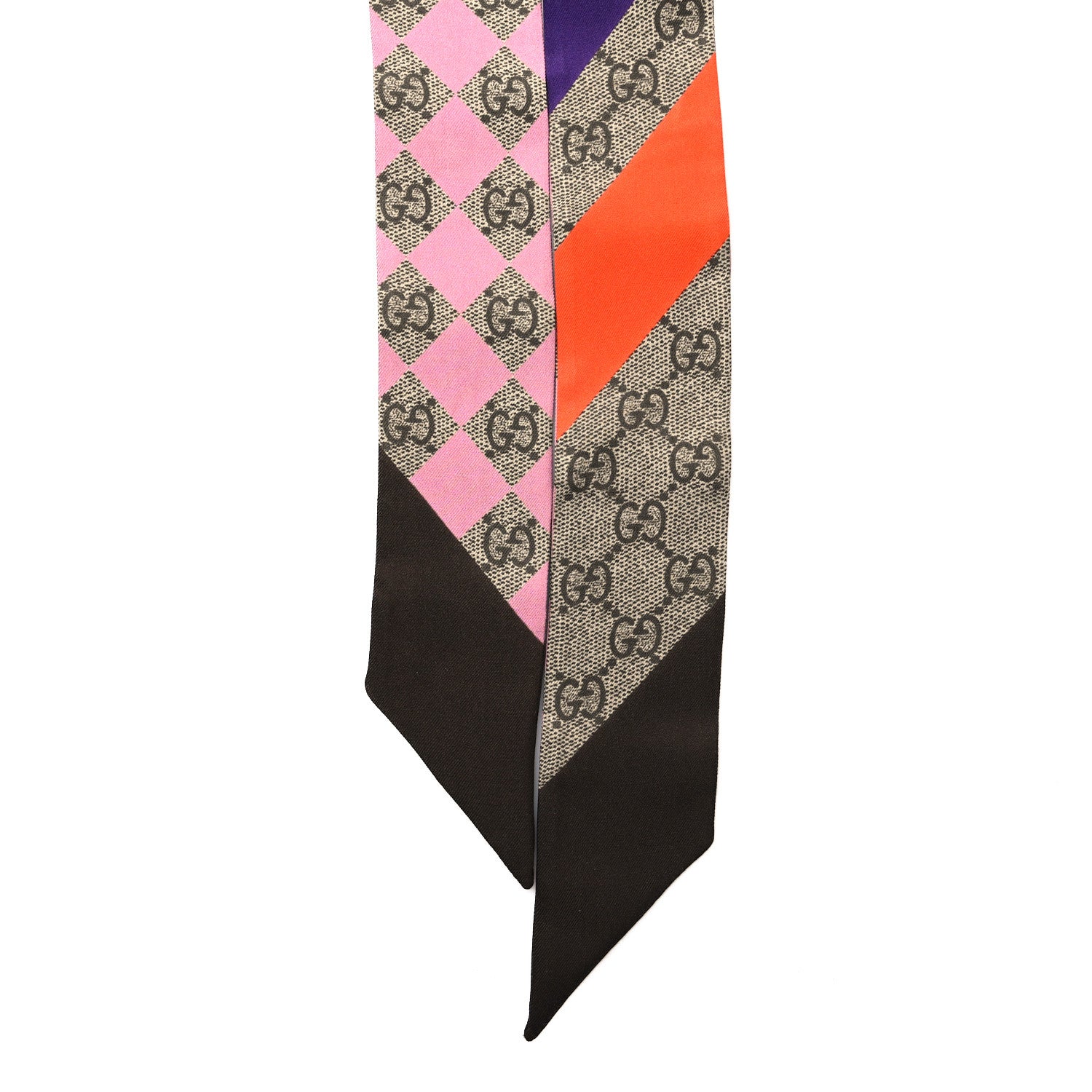 Gucci Silk Twill GG Monogram Rhombus Print Neck Bow Scarf Beige Pink 2 of 3