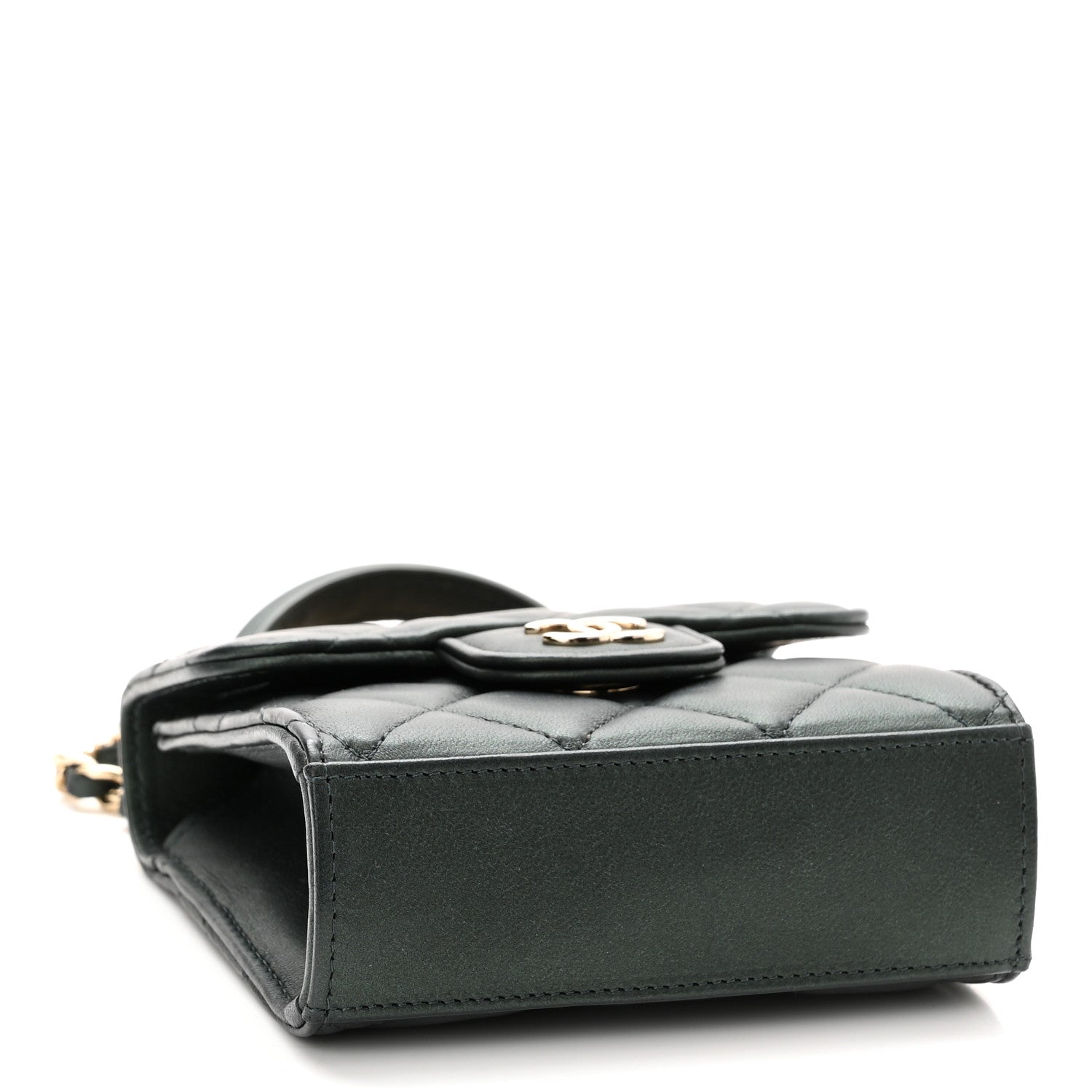 Chanel Iridescent Lambskin Quilted Top Handle Clutch With Chain Dark Green 5 of 13