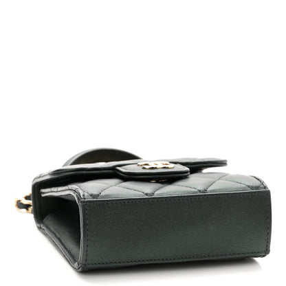 Chanel Iridescent Lambskin Quilted Top Handle Clutch With Chain Dark Green 5 of 13