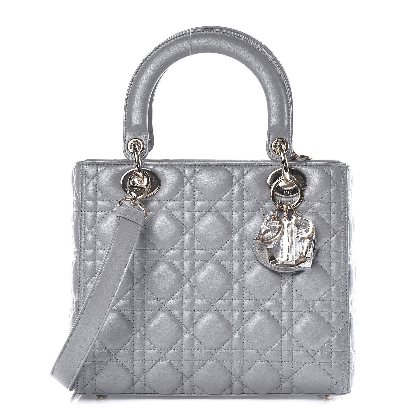 Pearly Lambskin Cannage Medium Lady Dior Grey