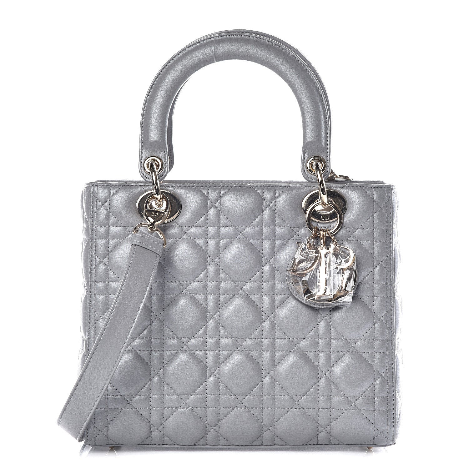 Christian Dior Pearly Lambskin Cannage Medium Lady Dior Grey 1 of 10