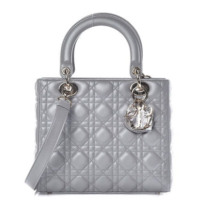 Christian Dior Pearly Lambskin Cannage Medium Lady Dior Grey 1 of 10