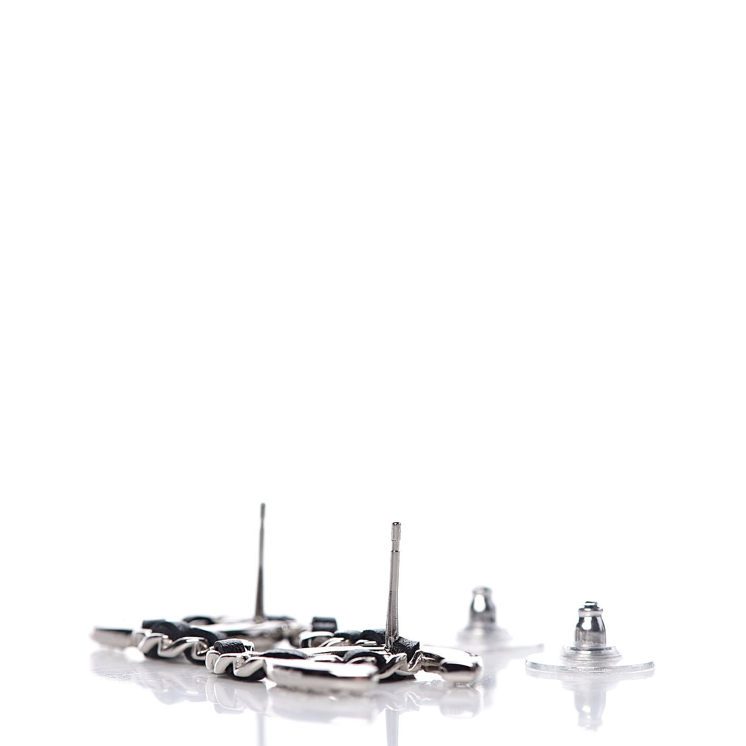 Chanel Crystal Lambskin CC Earrings Silver Black 3 of 5