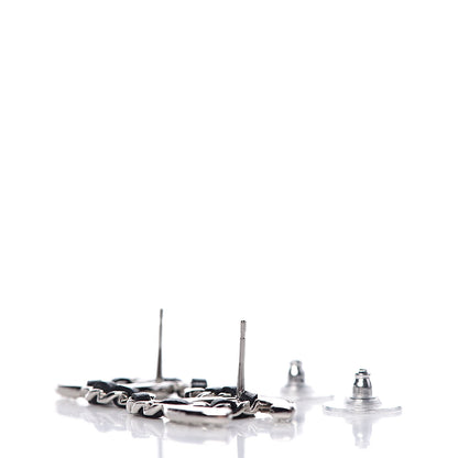 Chanel Crystal Lambskin CC Earrings Silver Black 3 of 5