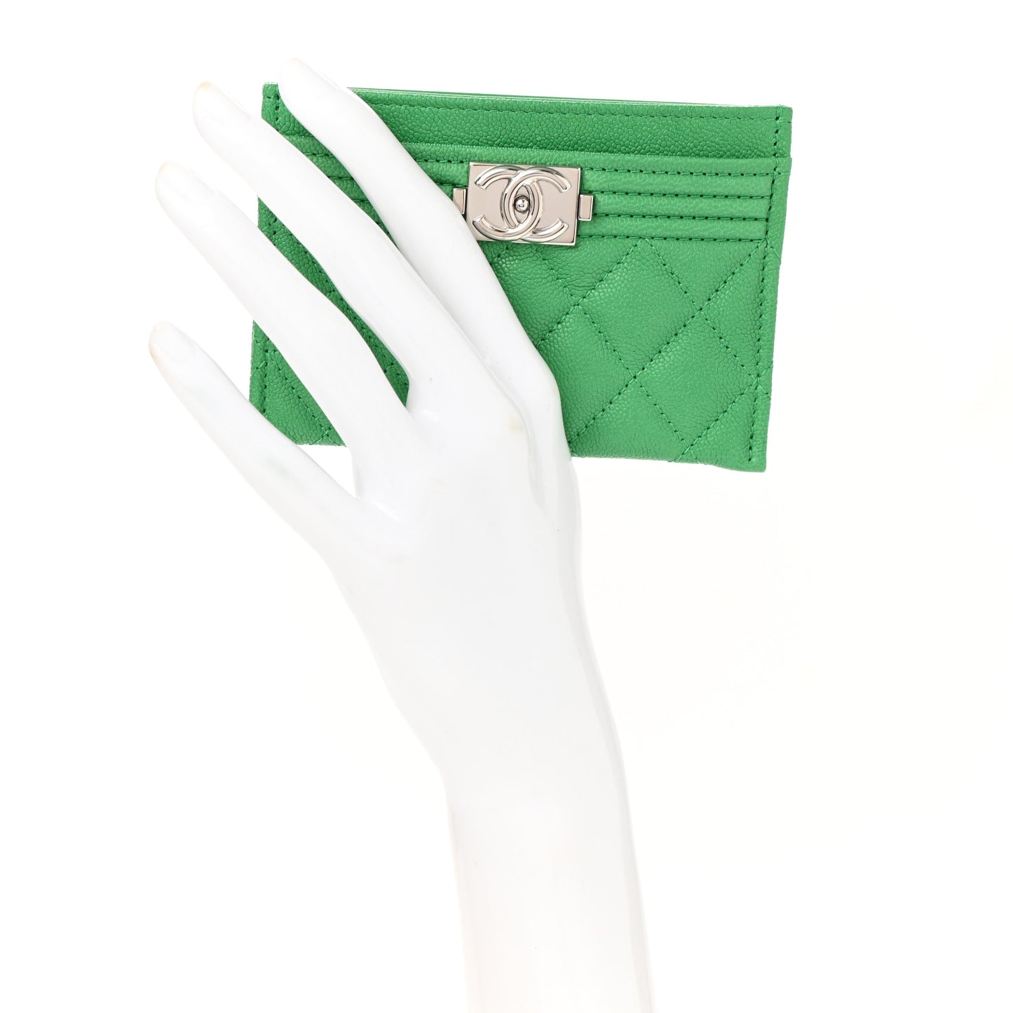 Caviar Quilted Boy Card Holder Green
