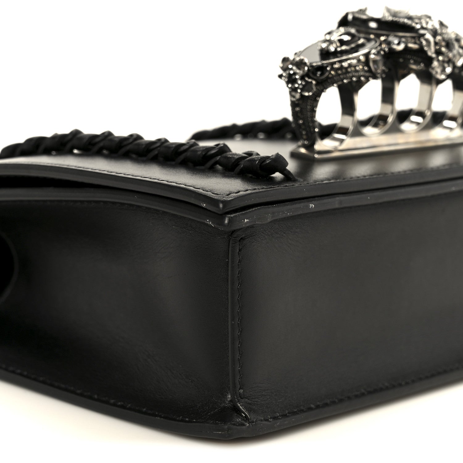 Alexander McQueen Calfskin Stitched Butterfly Jeweled Knuckle Satchel Black 10 of 11