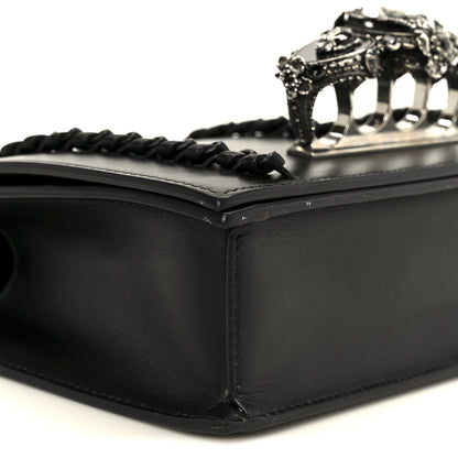 Alexander McQueen Calfskin Stitched Butterfly Jeweled Knuckle Satchel Black 10 of 11