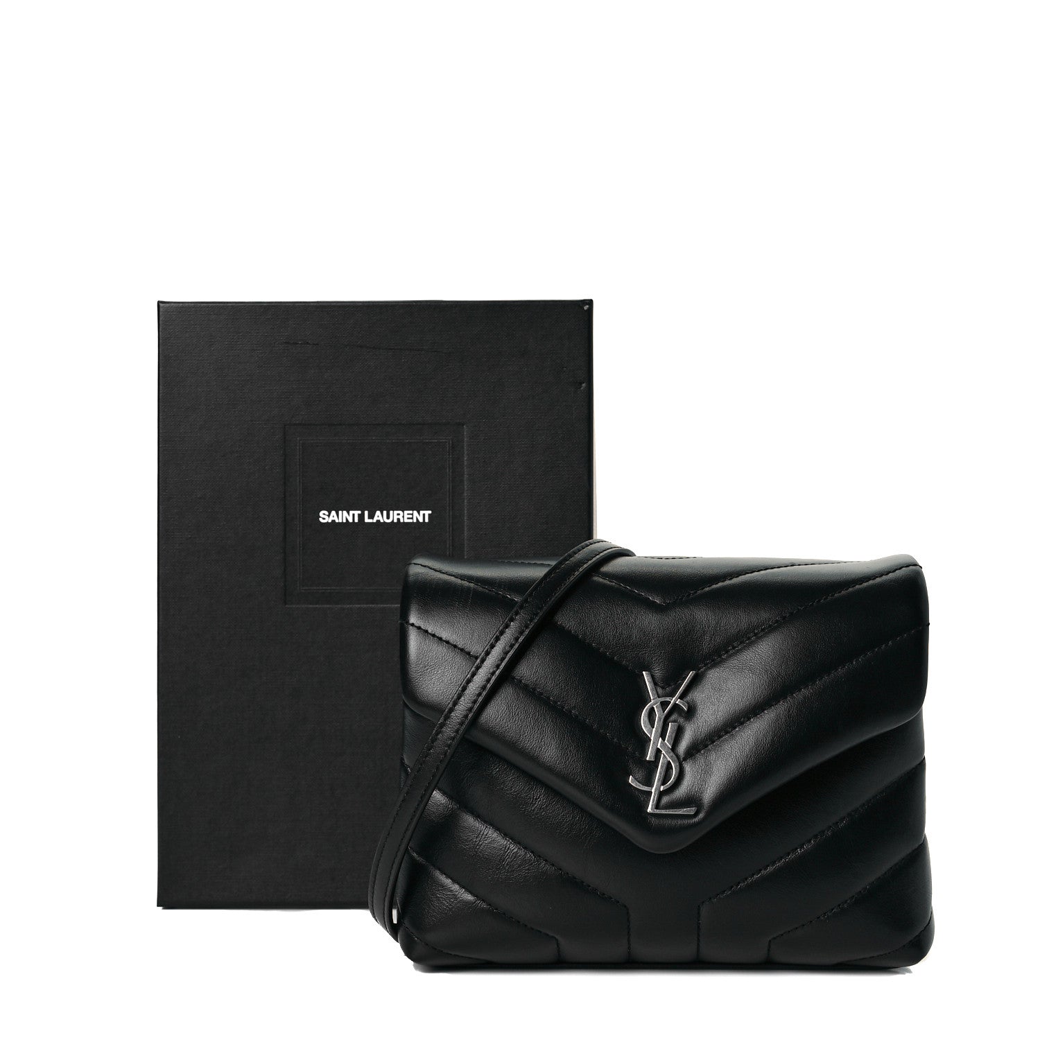 Saint Laurent Calfskin Y Quilted Monogram Toy Loulou Crossbody Bag Black 8 of 8