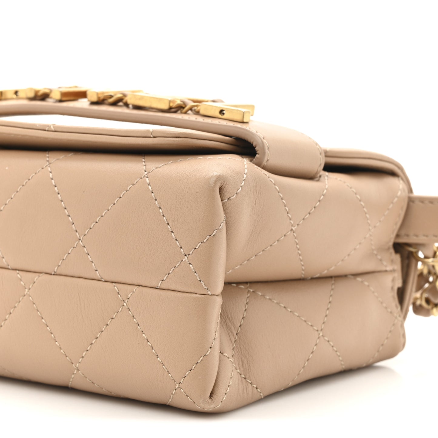 Calfskin Quilted Small Enchained Flap Beige