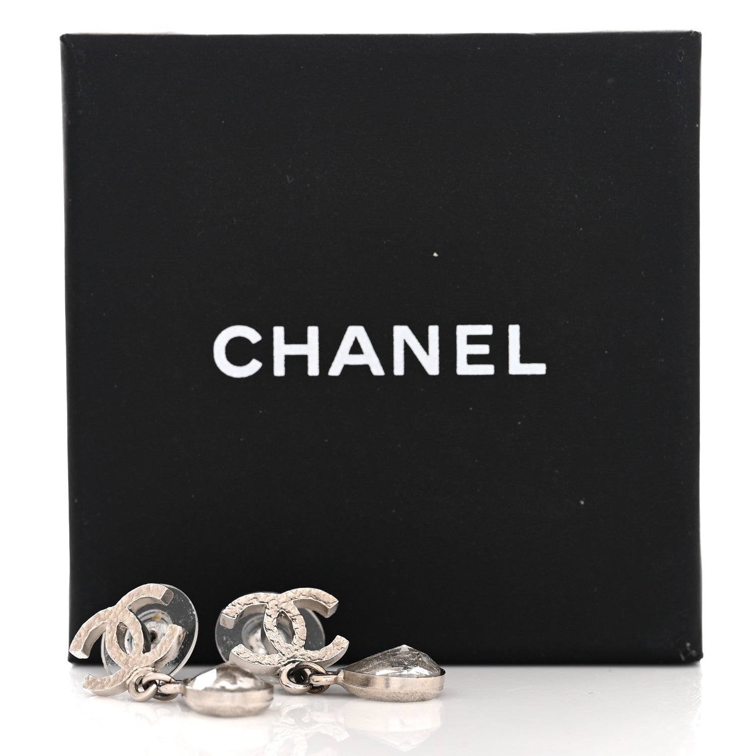 Chanel Crystal CC Tear Drop Earrings Silver 5 of 5