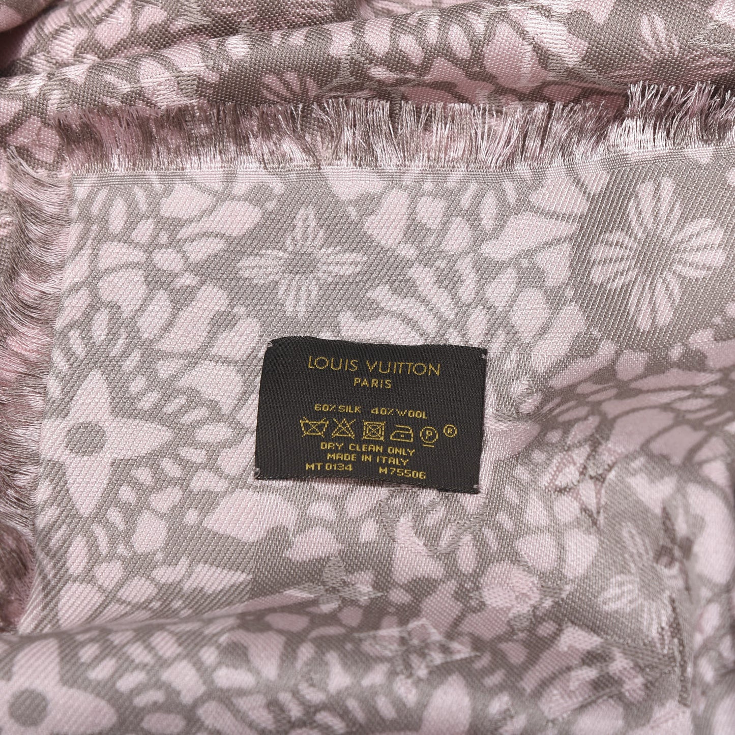 Silk Wool Monogram Dentelle Shawl Scarf Rose Poudre