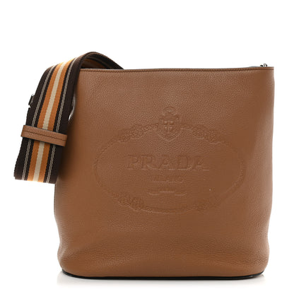 Prada Vitello Phenix Embossed Logo Shoulder Bag Brown 1 of 10