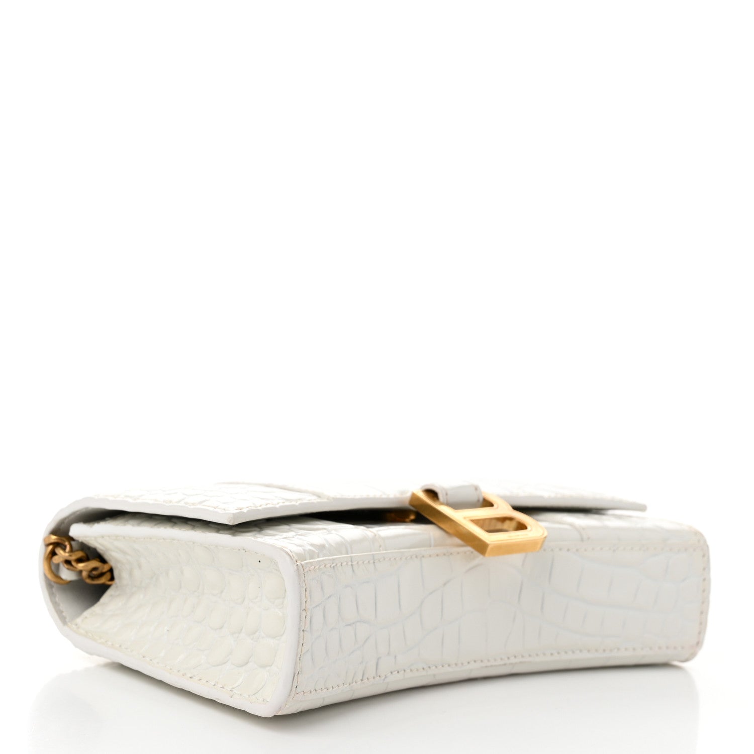 Balenciaga Shiny Calfskin Crocodile Embossed Hourglass Chain Bag White 4 of 9