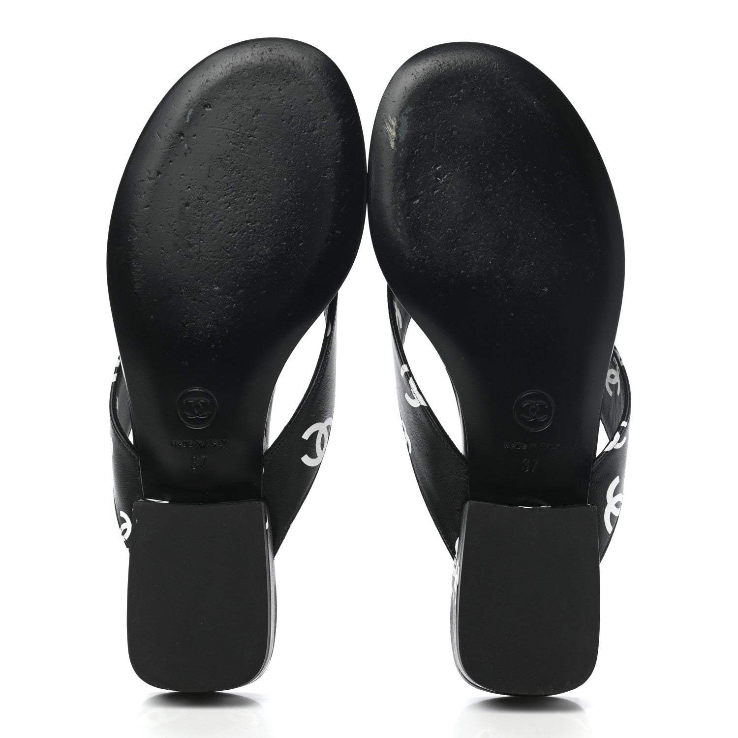 Chanel Lambskin Printed CC Thong Sandals 37 Black White 7 of 10