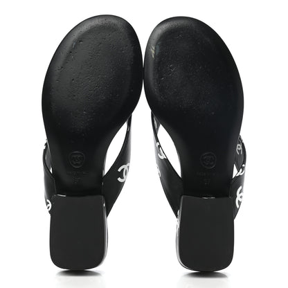 Chanel Lambskin Printed CC Thong Sandals 37 Black White 7 of 10