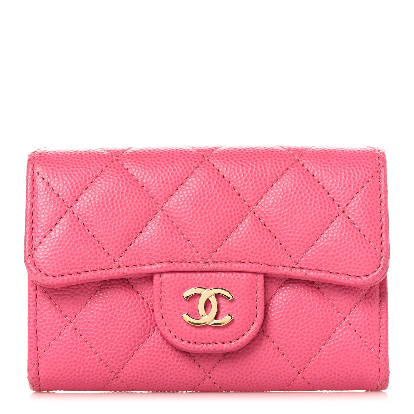 Caviar Quilted Flap Card Holder Wallet Pink