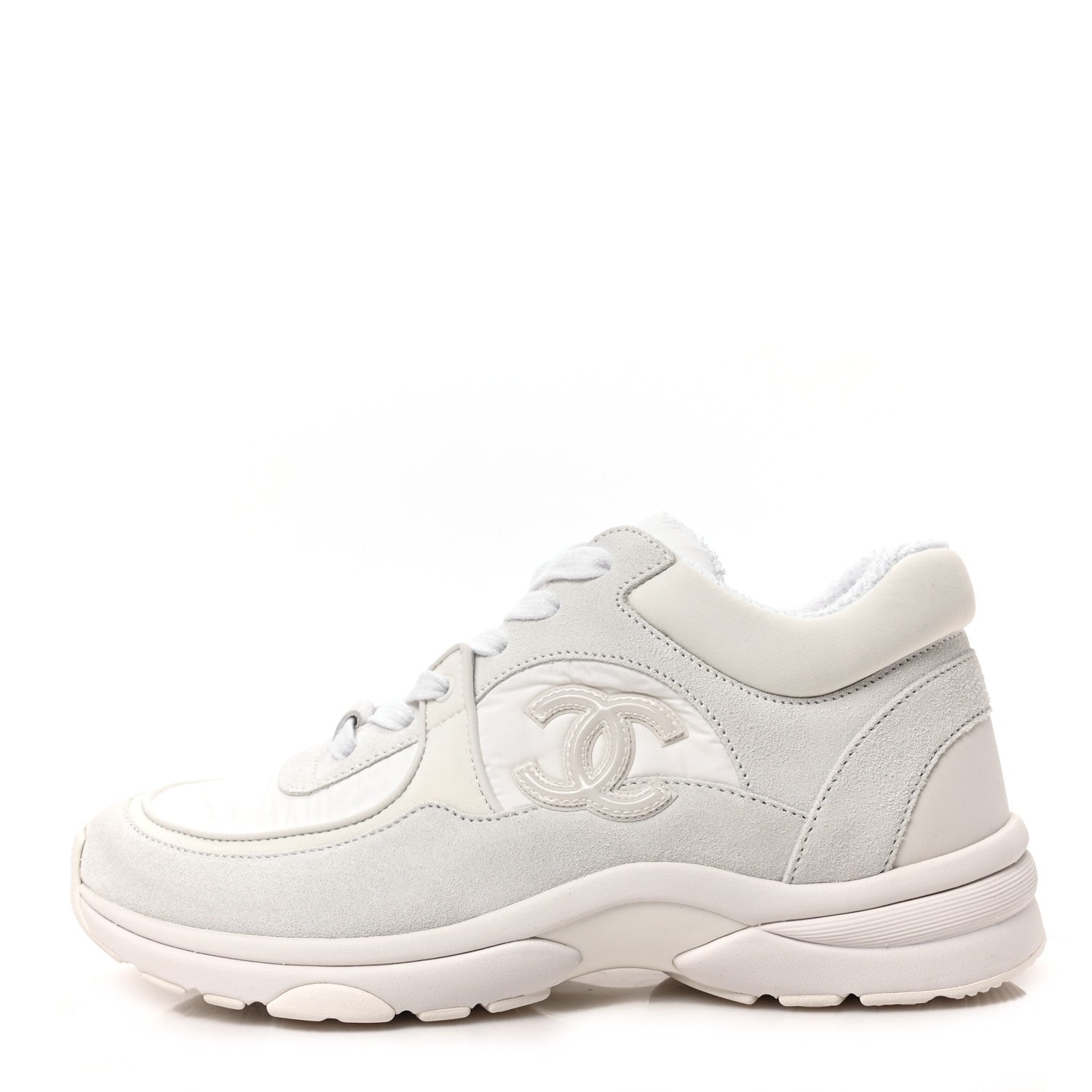Chanel Suede Calfskin Fabric CC Sneakers 37 White 1 of 7