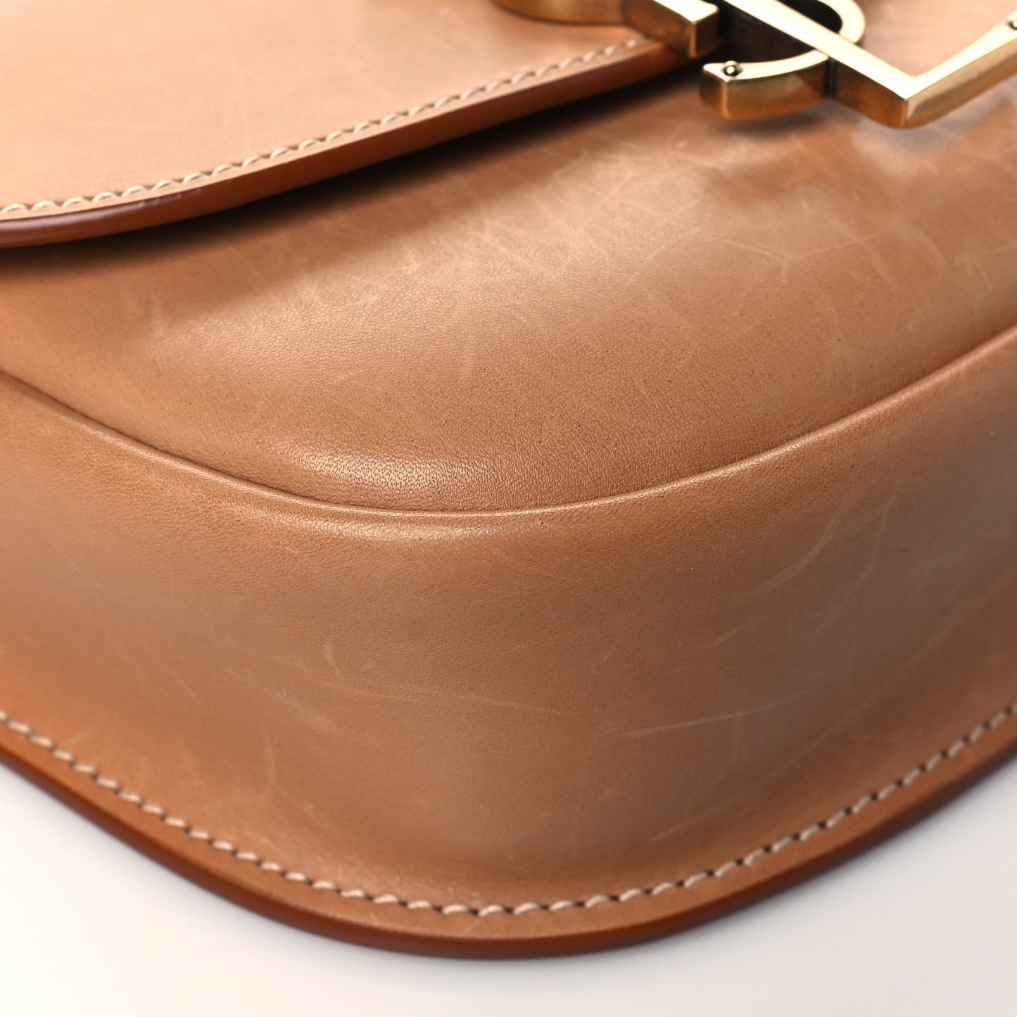 Smooth Vintage Calfskin Small Kaia Satchel Brown Gold