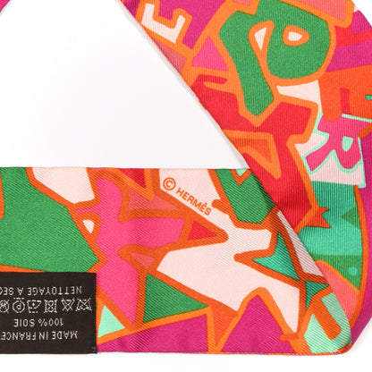 Hermes Silk Graff Graffiti Twilly Fuchsia Orange Vert 3 of 5