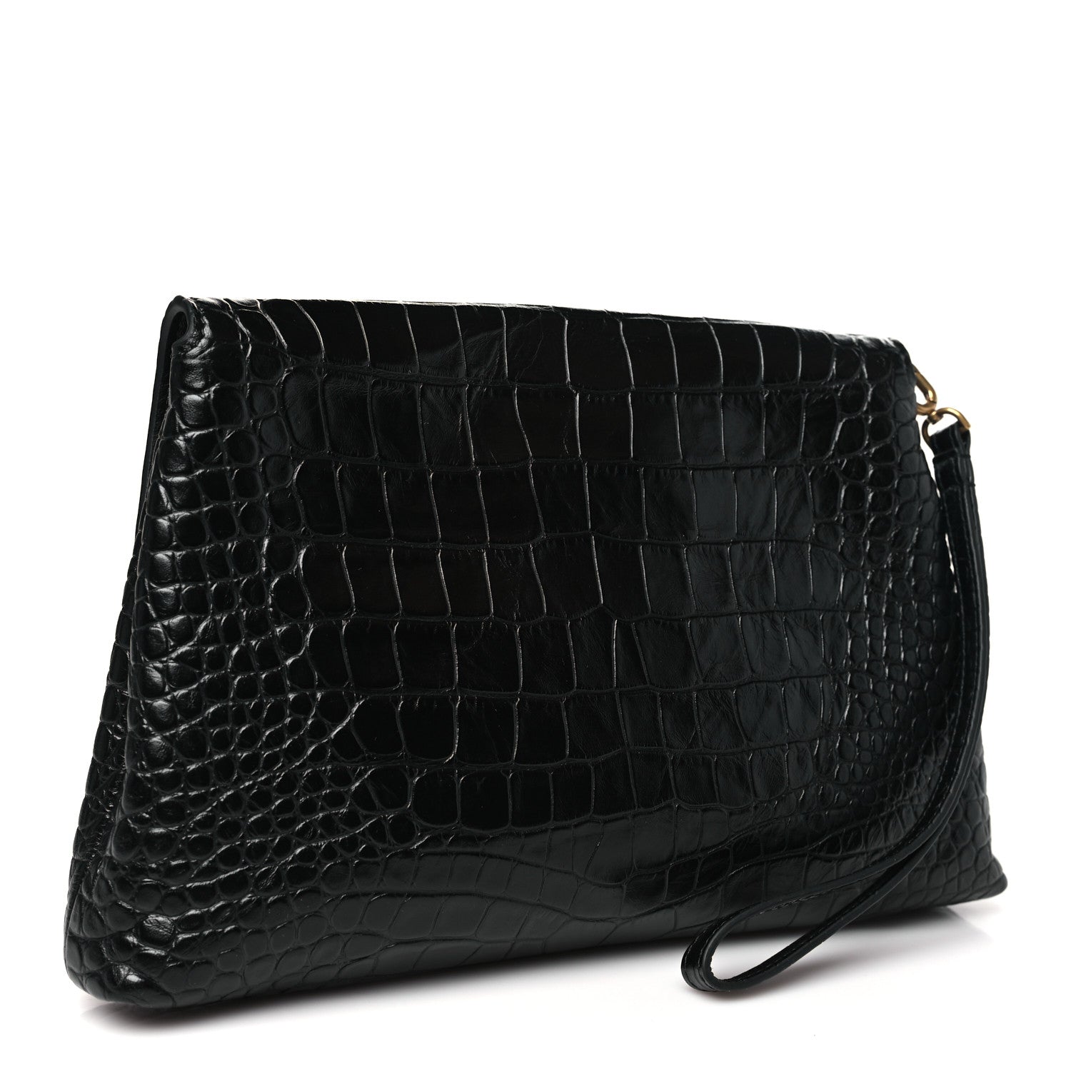 Balenciaga Calfskin Crocodile Embossed Medium Crush Pochette Clutch Black 3 of 10