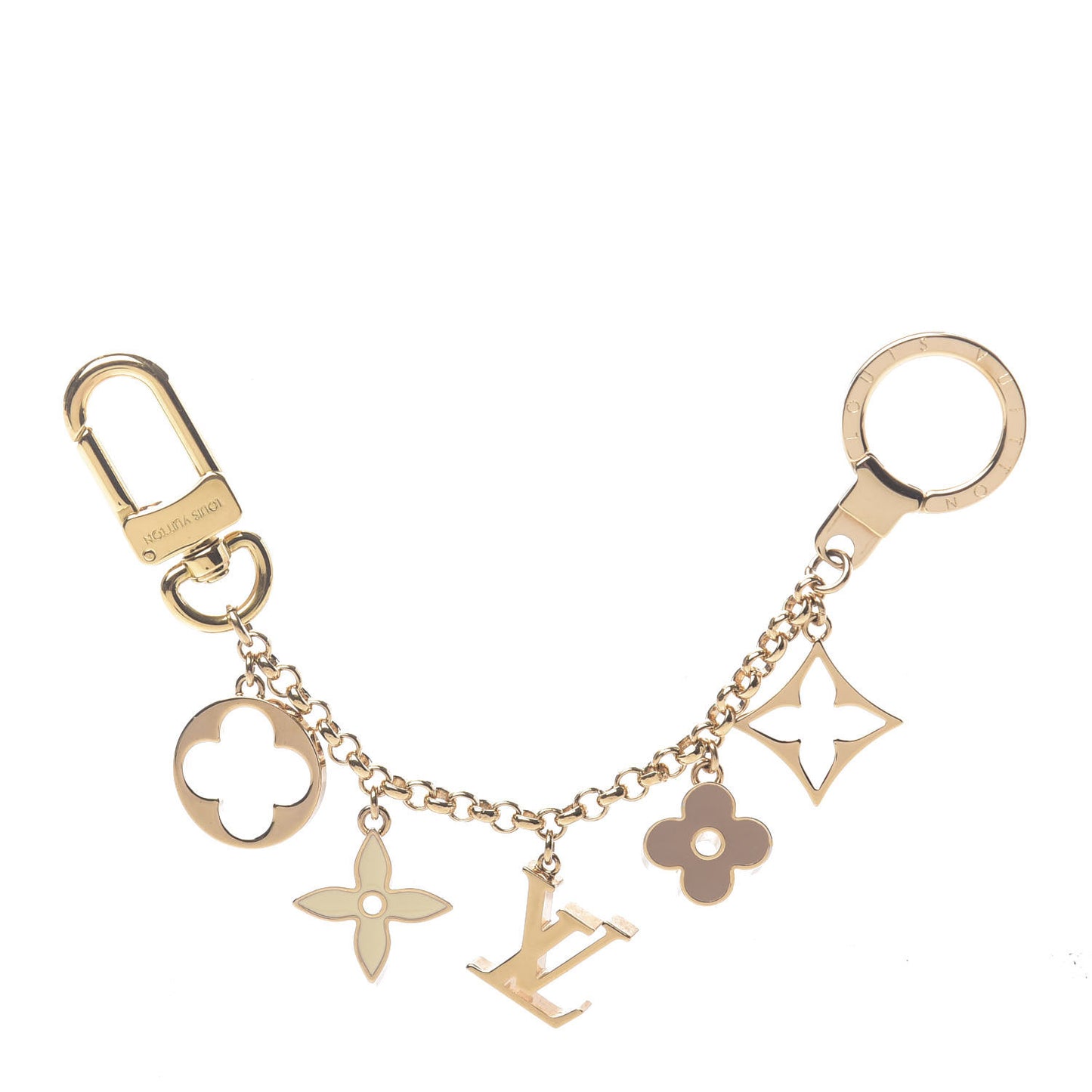 Brass Enamel Fleur De Monogram Bag Charm Chain Gold