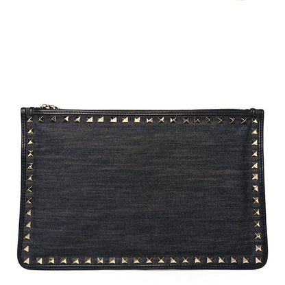 Valentino Garavani Denim Large Rockstud Zip Pouch Navy 1 of 6