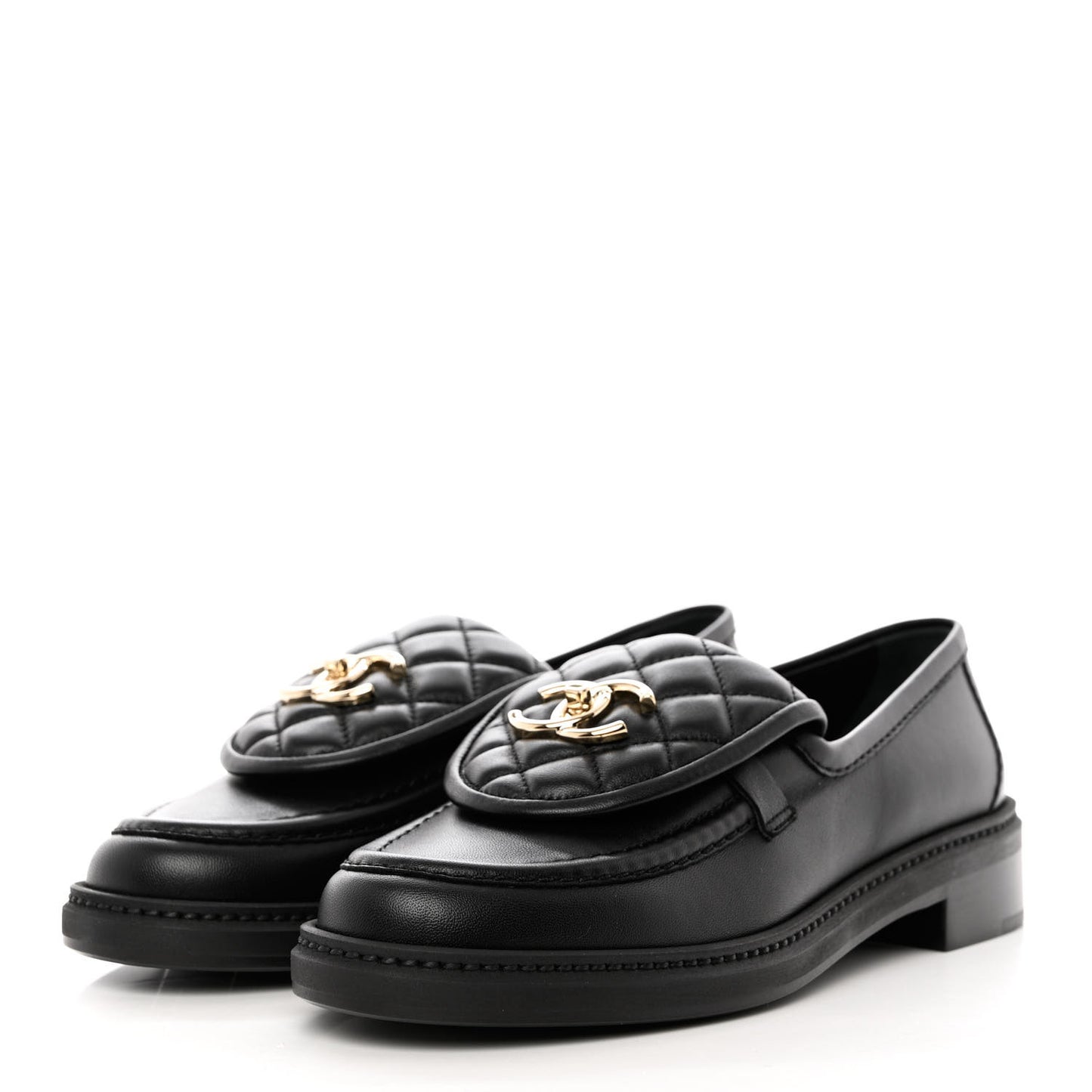 Lambskin Quilted CC Turnlock Loafers 37 Black