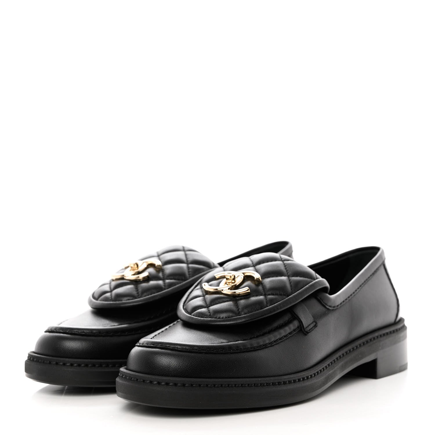 Chanel Lambskin Quilted CC Turnlock Loafers 37 Black 3 of 9