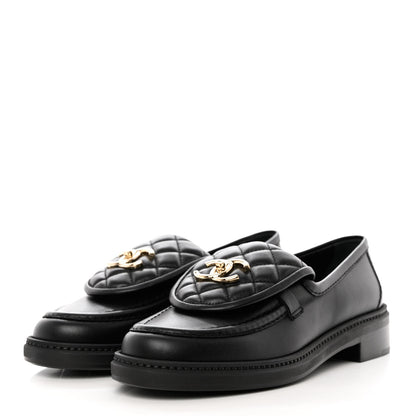 Chanel Lambskin Quilted CC Turnlock Loafers 37 Black 3 of 9