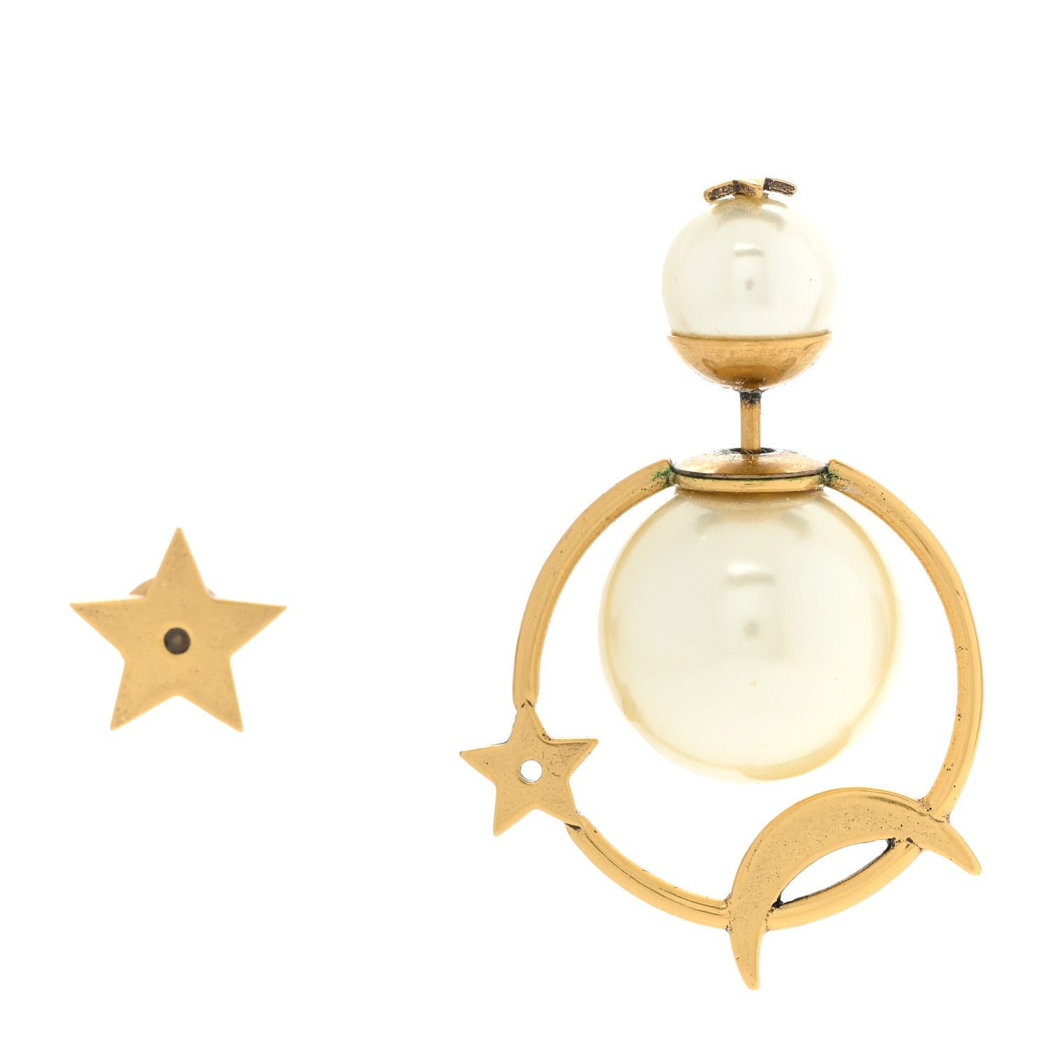 Christian Dior Pearl Moon and Star Tribal Hoop Earrings Gold 1 of 6
