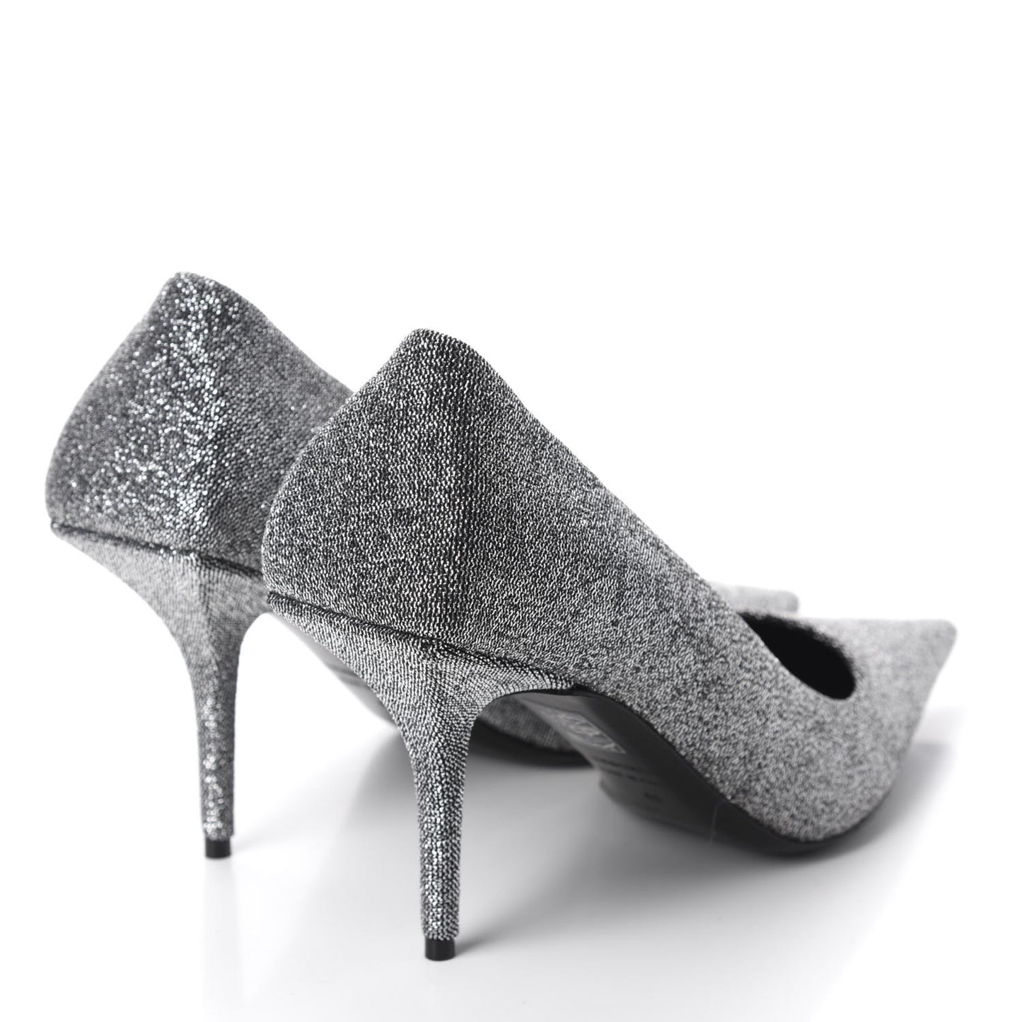 Shiny Fabric Square Knife 80mm Pumps 41 Silver