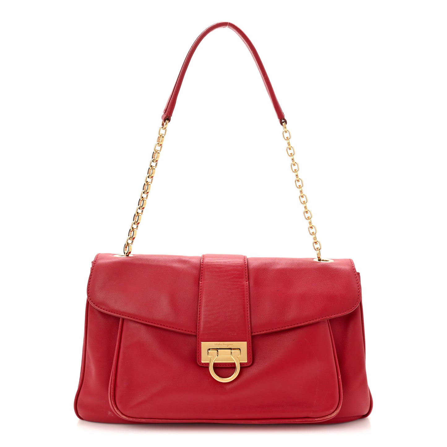 Calfskin Gancini Chain Shoulder Bag Red