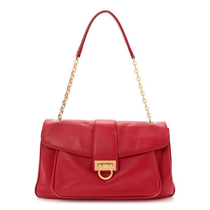 Salvatore Ferragamo Calfskin Gancini Chain Shoulder Bag Red 1 of 17