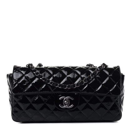 Chanel Distressed Patent Quilted East West Flap Black 1 of 5