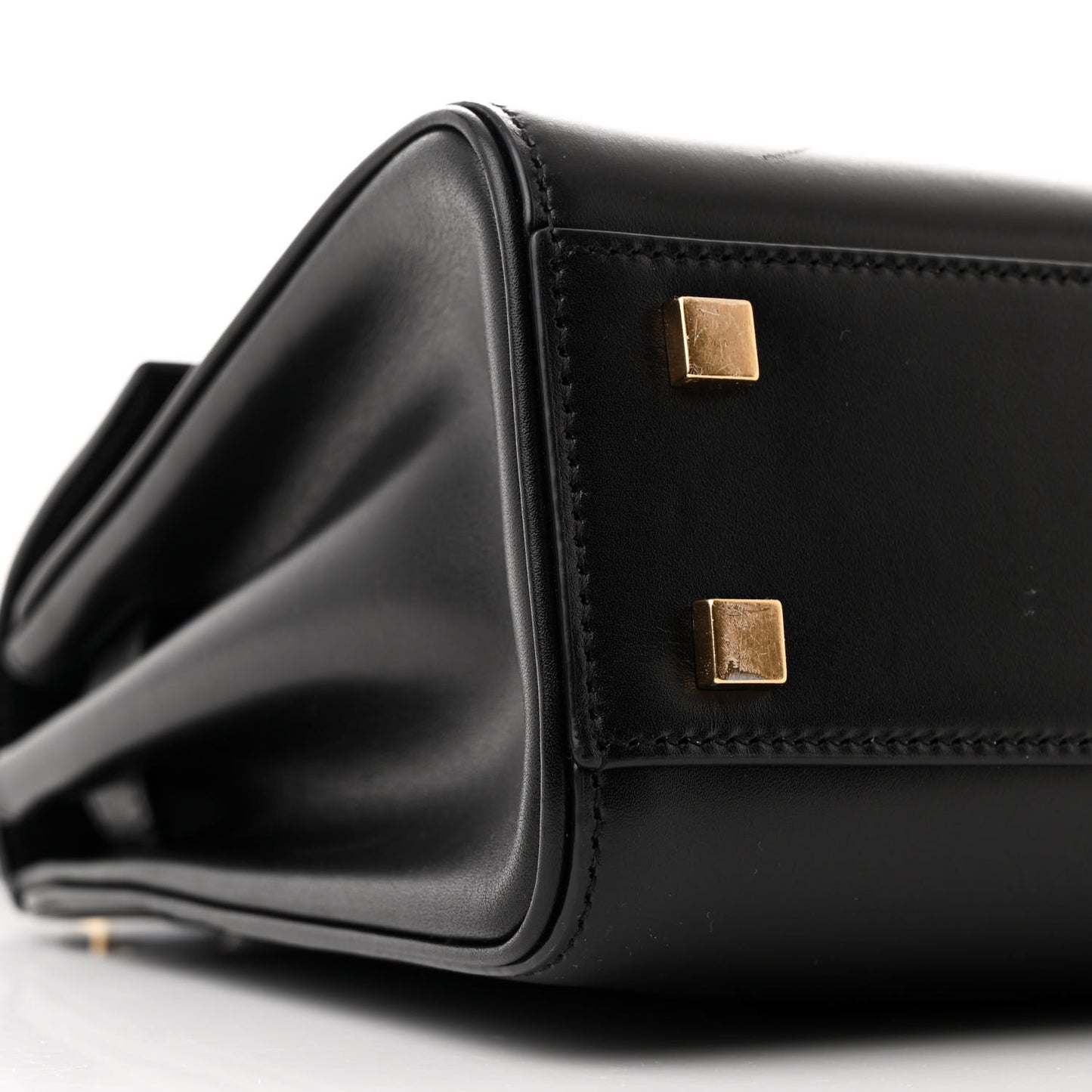 Shiny Calfskin Le Fermoir Top Handle Bag Small Black