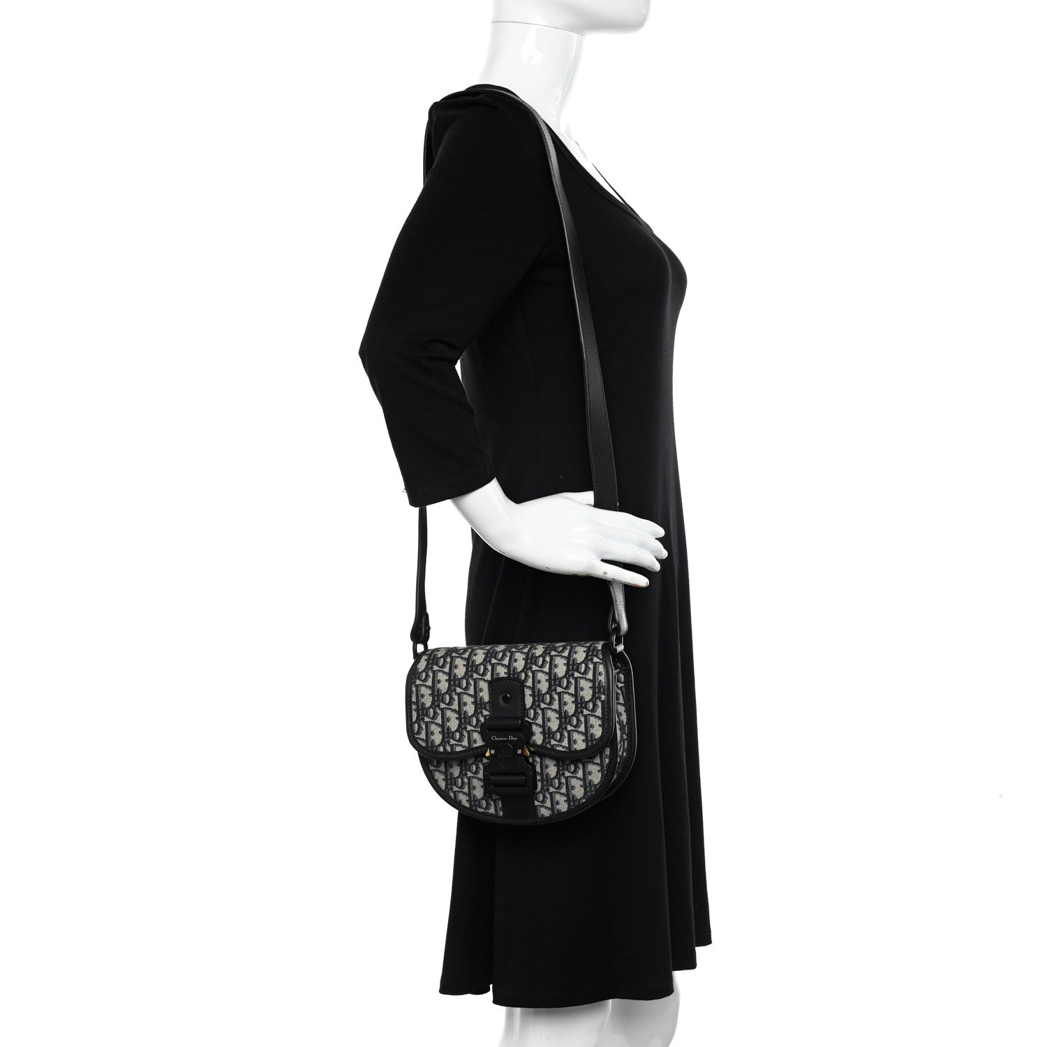 Christian Dior Oblique Grained Calfskin Mini Gallop Bag With Strap Black Beige 2 of 11
