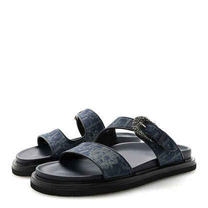 Christian Dior X DENIM TEARS Denim Calfskin Oblique Mens Sandals 44 Blue 4 of 9