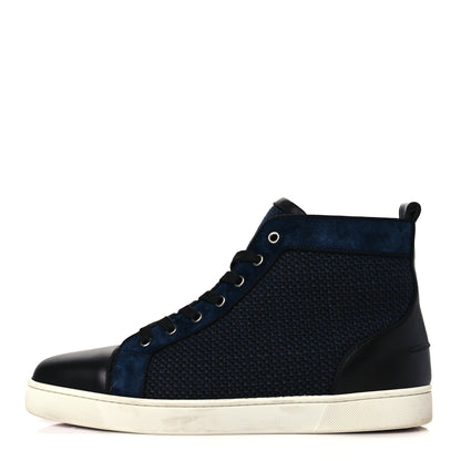 Christian Louboutin Calfskin Suede Mens Lou Flat Sneakers 45 Navy 1 of 10