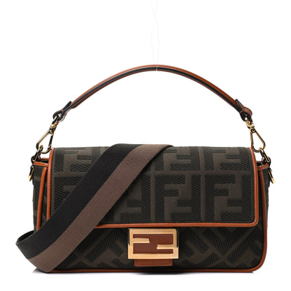 Fendi Canvas Vitello King FF Embroidered Baguette Amazzonia Cuoio 1 of 4