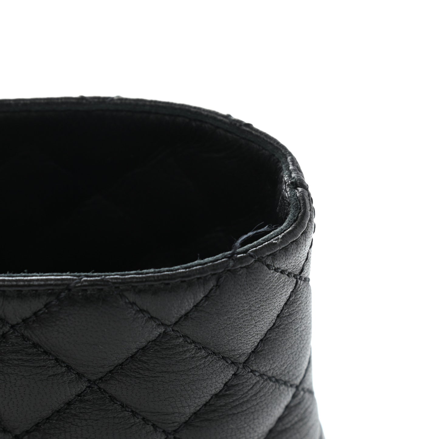 Shiny Lambskin Quilted Lace Up Combat Boots 40.5 Black