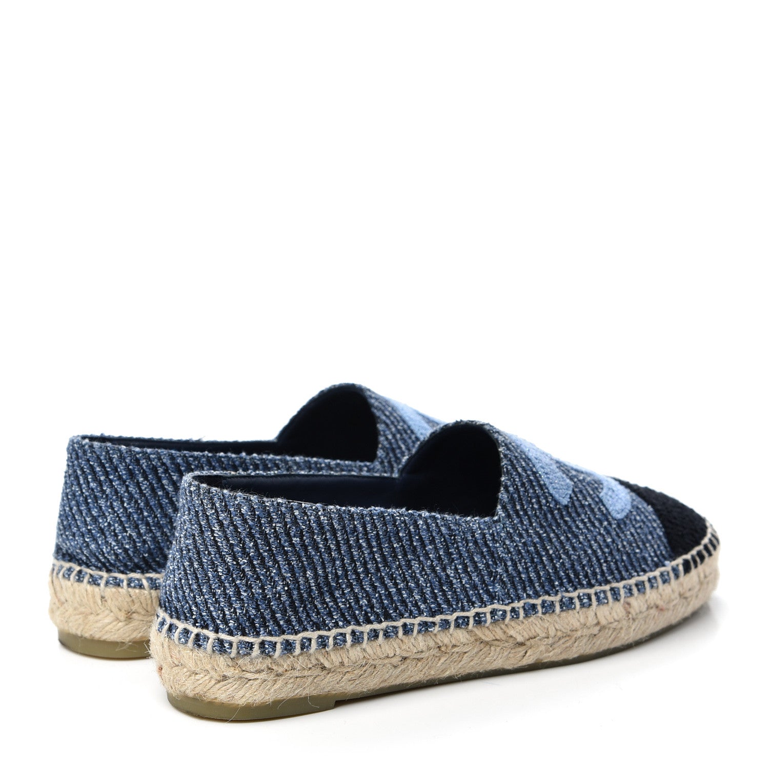 Chanel Cotton Tweed CC Espadrilles 36 Blue Ecru Black 4 of 11