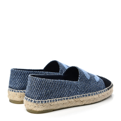 Chanel Cotton Tweed CC Espadrilles 36 Blue Ecru Black 4 of 11