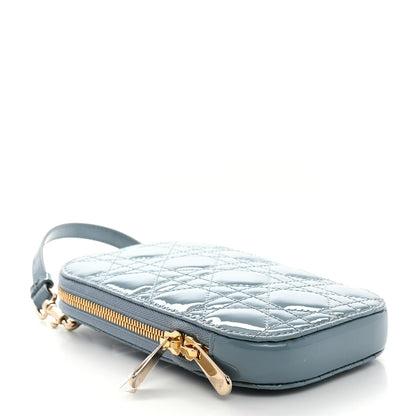 Christian Dior Patent Cannage Lady Dior Phone Holder Bracing Blue 4 of 10