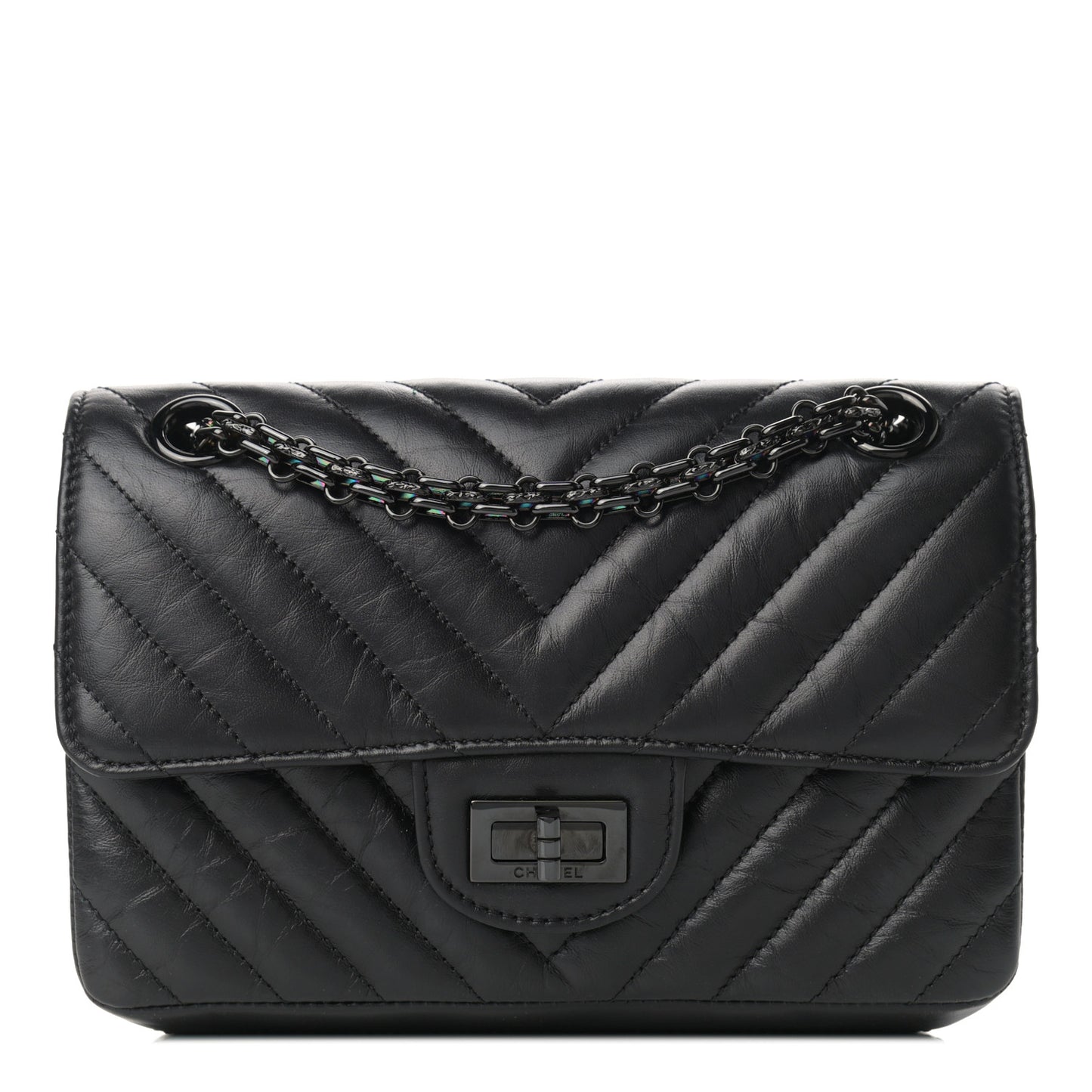 Aged Calfskin Chevron Quilted 2.55 Reissue Mini Flap So Black