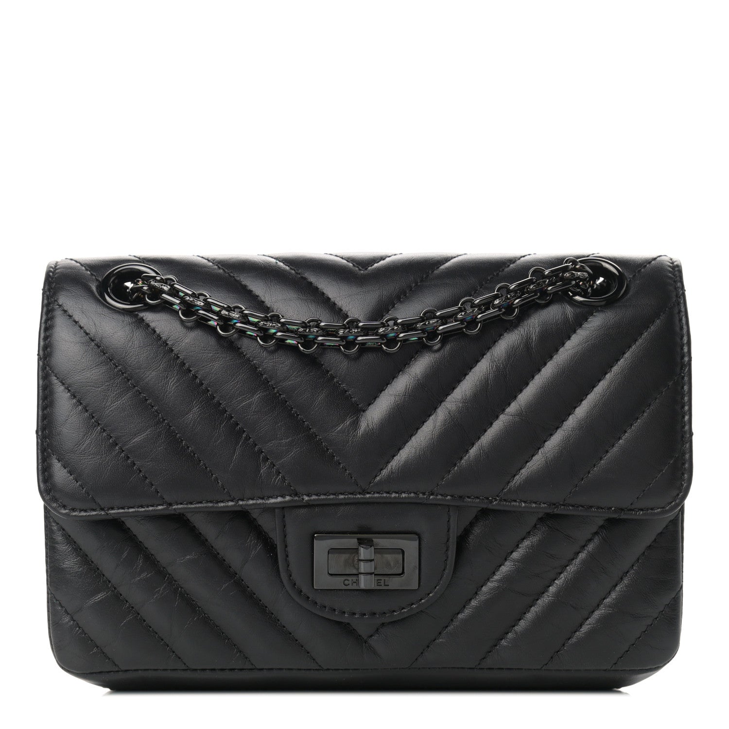 Chanel Aged Calfskin Chevron Quilted 2.55 Reissue Mini Flap So Black 1 of 12
