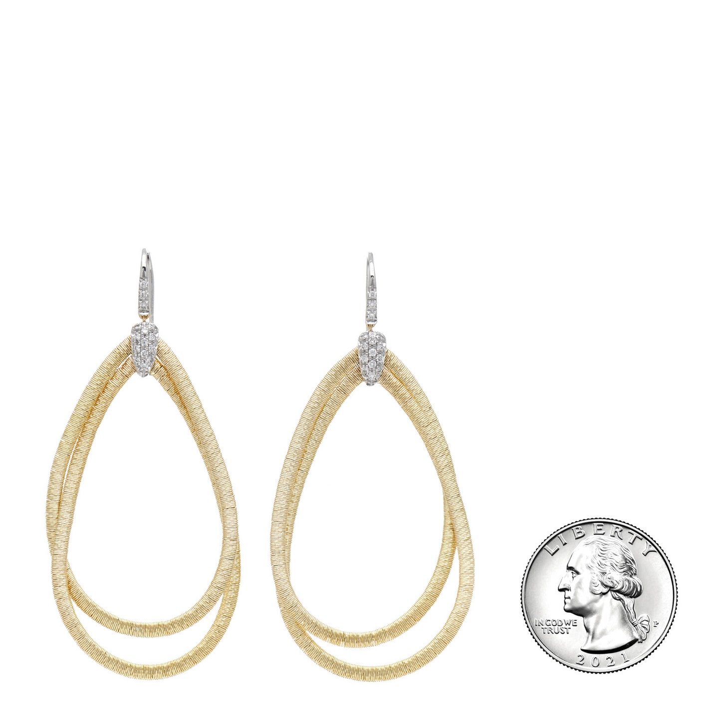 18K Yellow White Gold Diamond Large Cairo Drop Earrings