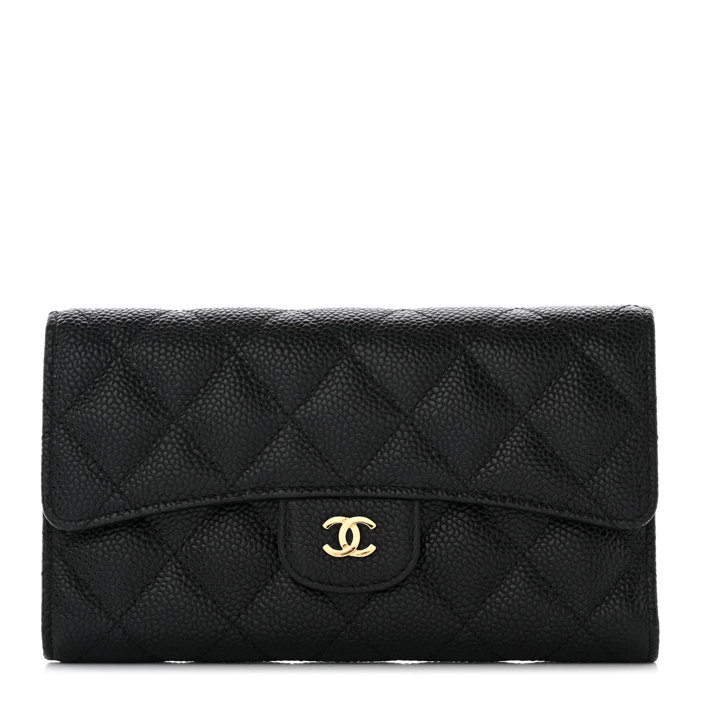 Caviar Quilted Large Flap Wallet Black