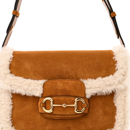 Gucci Suede Shearling Horsebit 1955 Shoulder Bag Brown 8 of 10