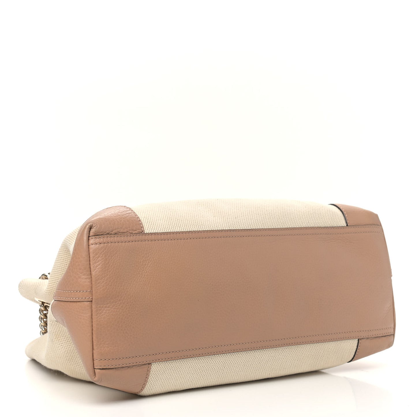 Linen Canvas Pebbled Calfskin Medium Soho Chain Shoulder Bag White Camelia