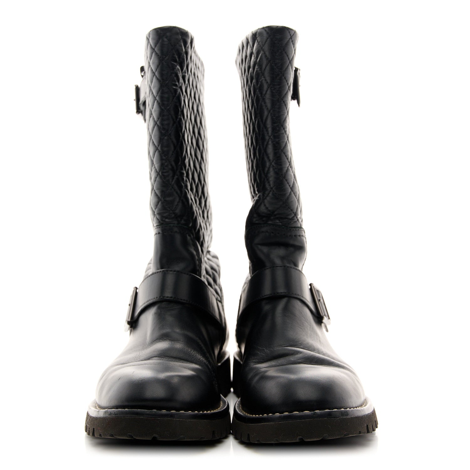 Chanel Calfskin Quilted Biker Boots 38.5 Black 2 of 8
